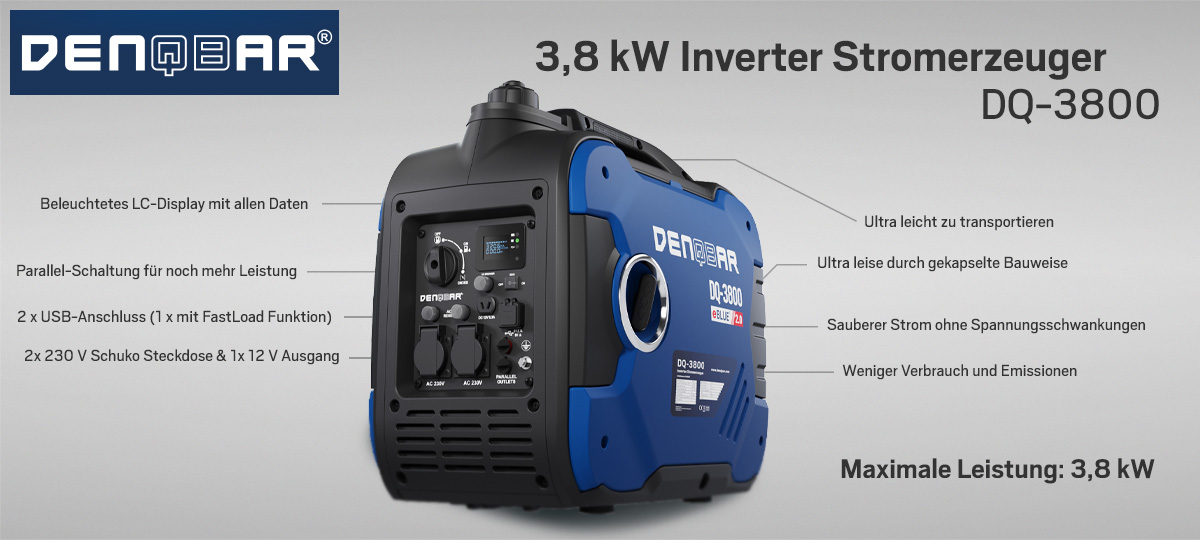 DENQBAR 3,8 kW Inverter Stromerzeuger, Generator benzinbetrieben