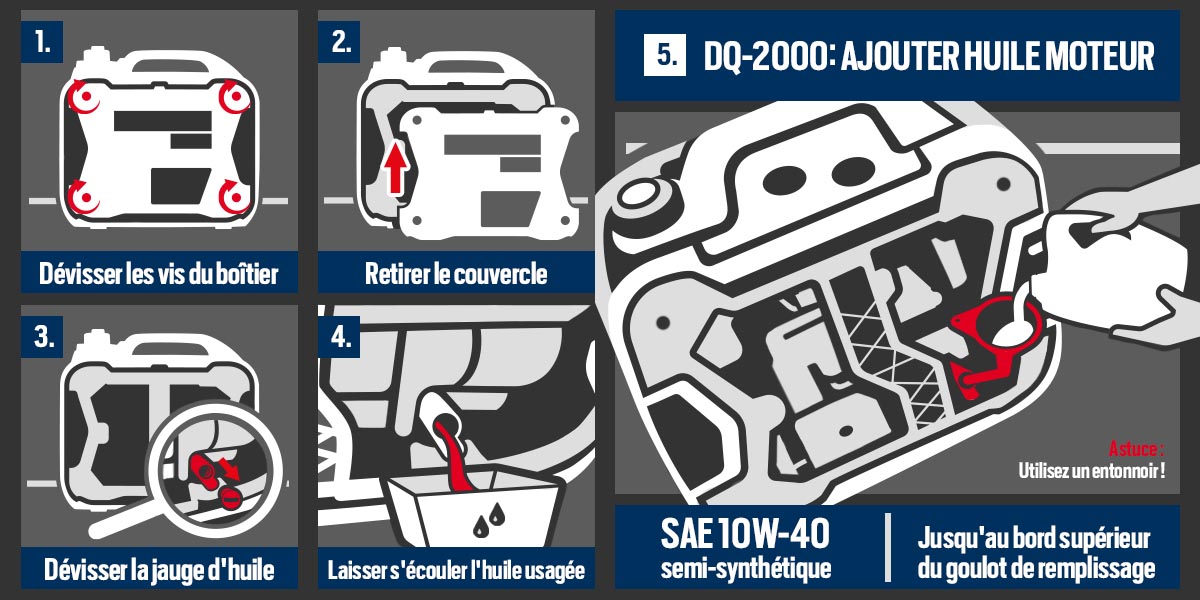 Changement d'huile moteur – DENQBAR 2000 Watts DQ-2000
